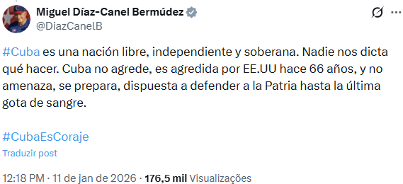 Díaz-Canel ressaltou que Cuba é uma nação livre.