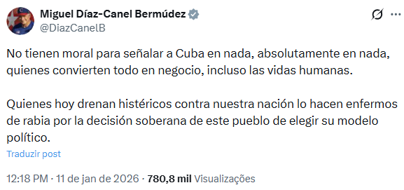 Presidente de Cuba, Miguel Díaz-Canel, reagiu às declarações de Trump.